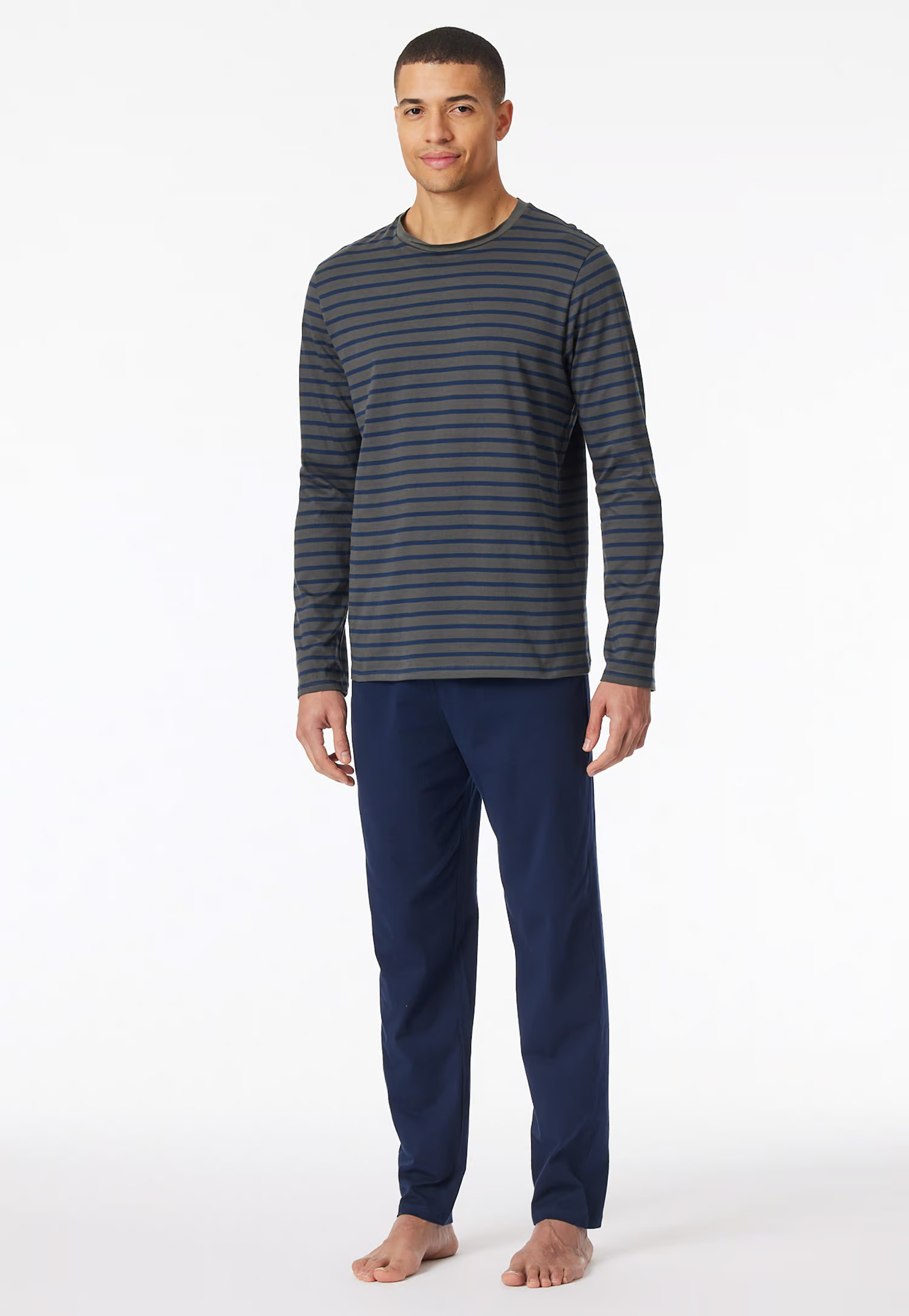 Schiesser Pyjama grijs-blauw gestreept